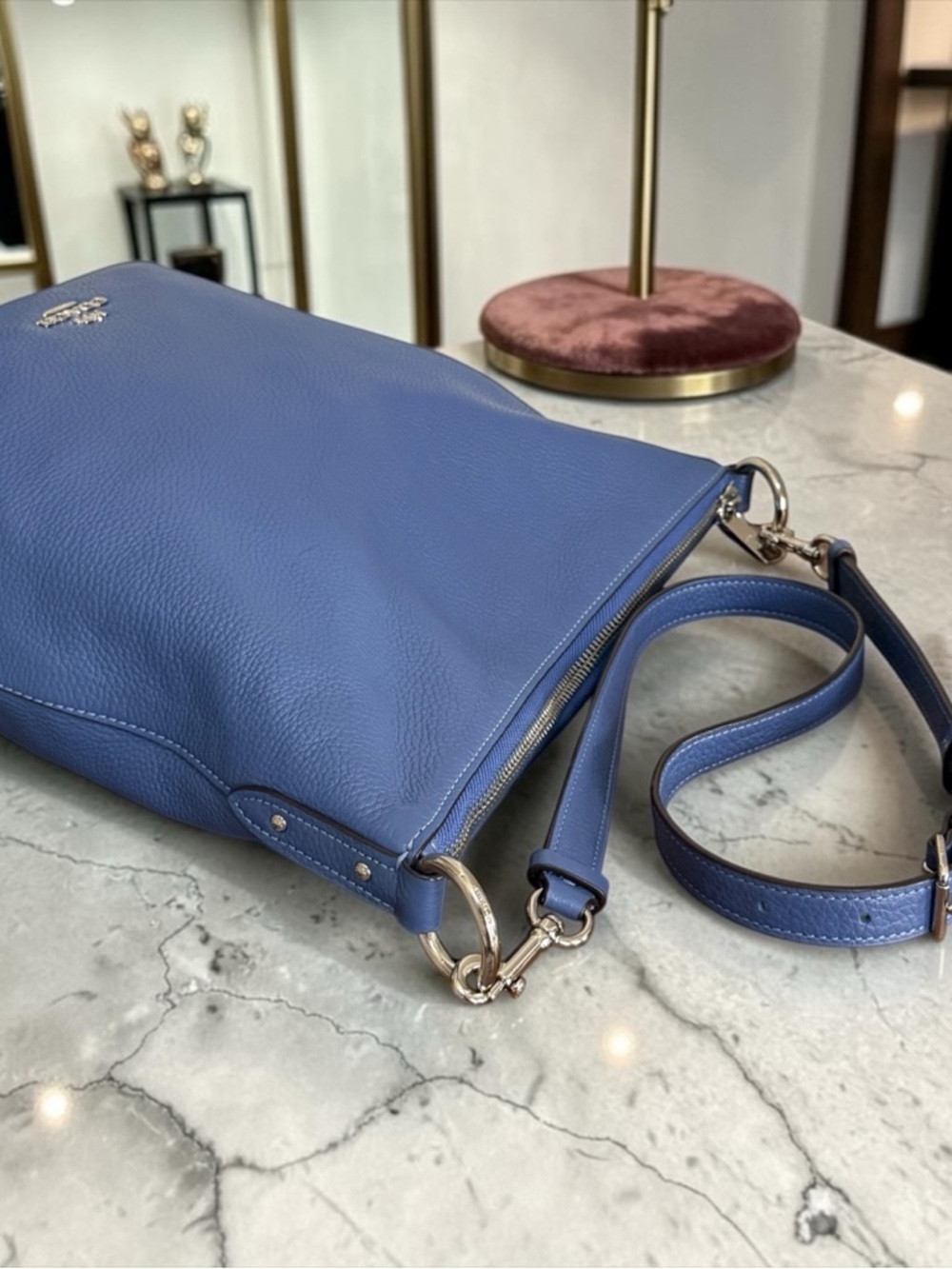 Authentic Coach Abby Blue Pebbled Leather Duffle Bag Handbag Crossbody! COA! - Picture 10 of 13